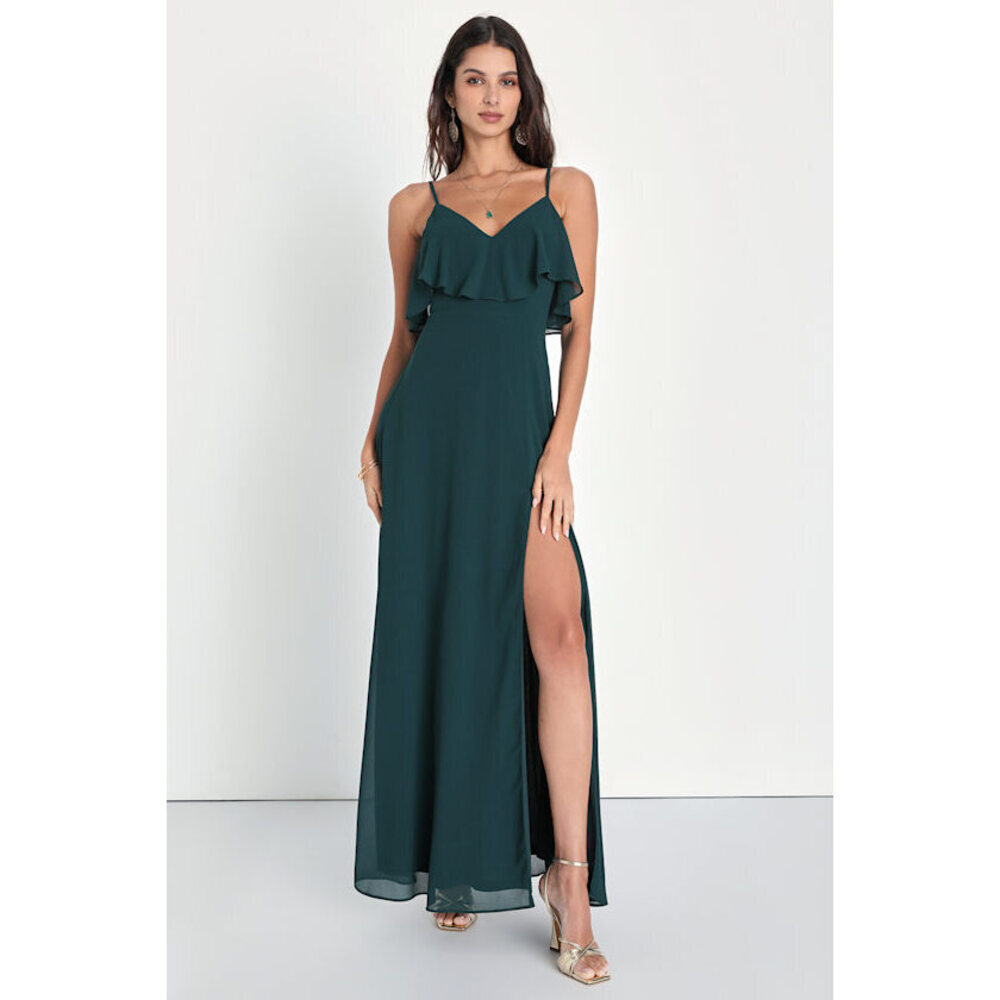 Lulus Devoted To Beauty Emerald Green Tiered Sleeveless Maxi Dress - Size M